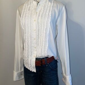 Ralph Laure White Ruffle Front Blouse